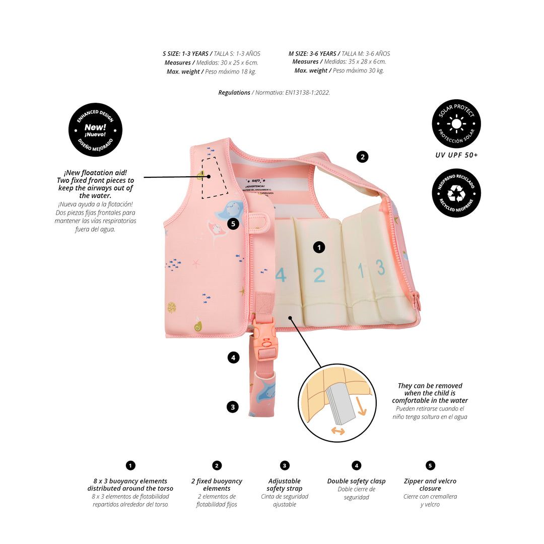 Chaleco de flotación rosa mar 1-3 años - Imagen 4